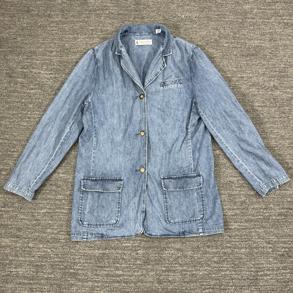 Vintage Marsh Landing Denim Jacket Women Medium Chore Barn Jean 90s Rom Com Midi
